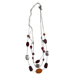 Necklace - acrylic stones - silver chain